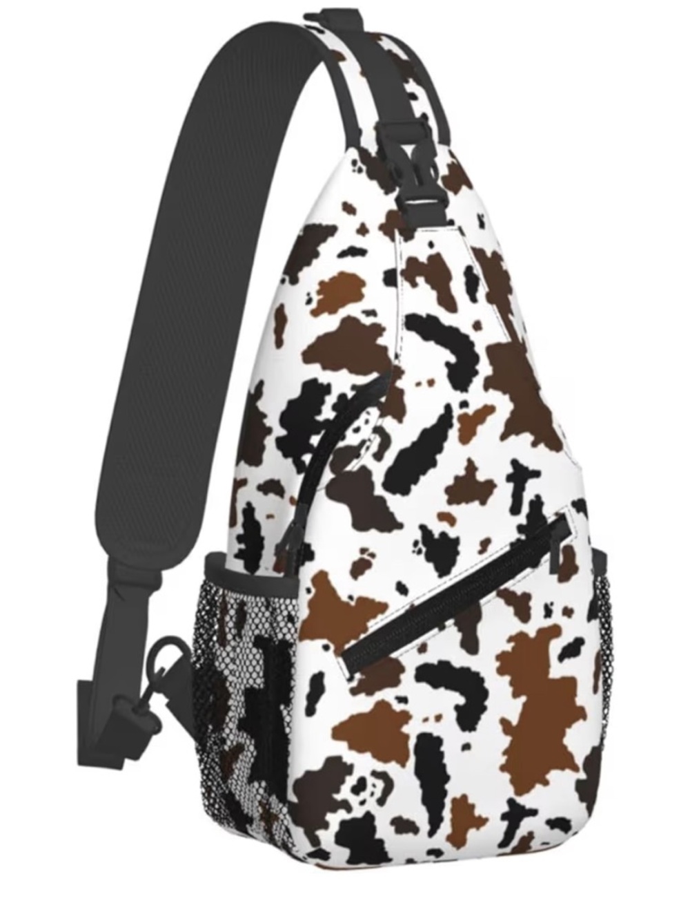 Amazon Men's Cowprint Sling Bag in White, Brown & Black